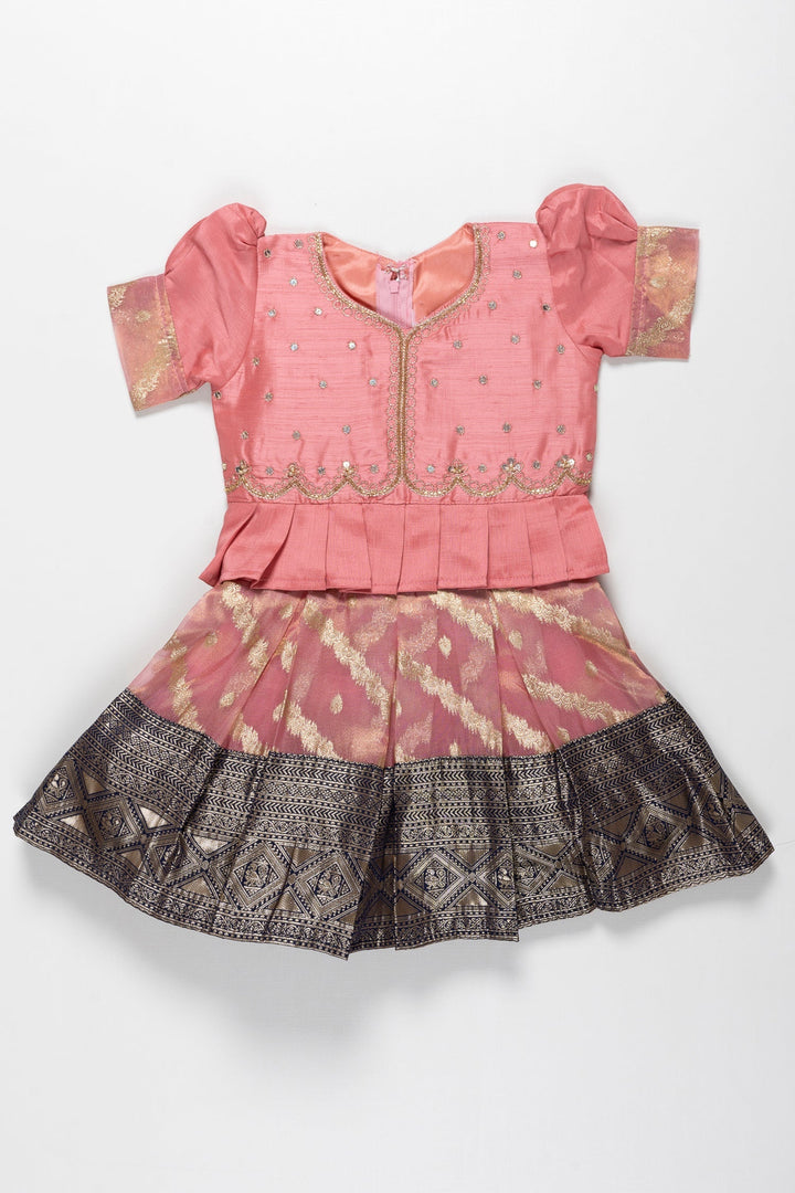 The Nesavu Silk Party Frock Chic Pink Peplum Pattu Silk Frock with Blouse for Girls - A Festive Favorite Nesavu Shop Luxury Pink Pattu Peplum Silk Frocks for Girls | Designer Kids Party Wear | The Nesavu