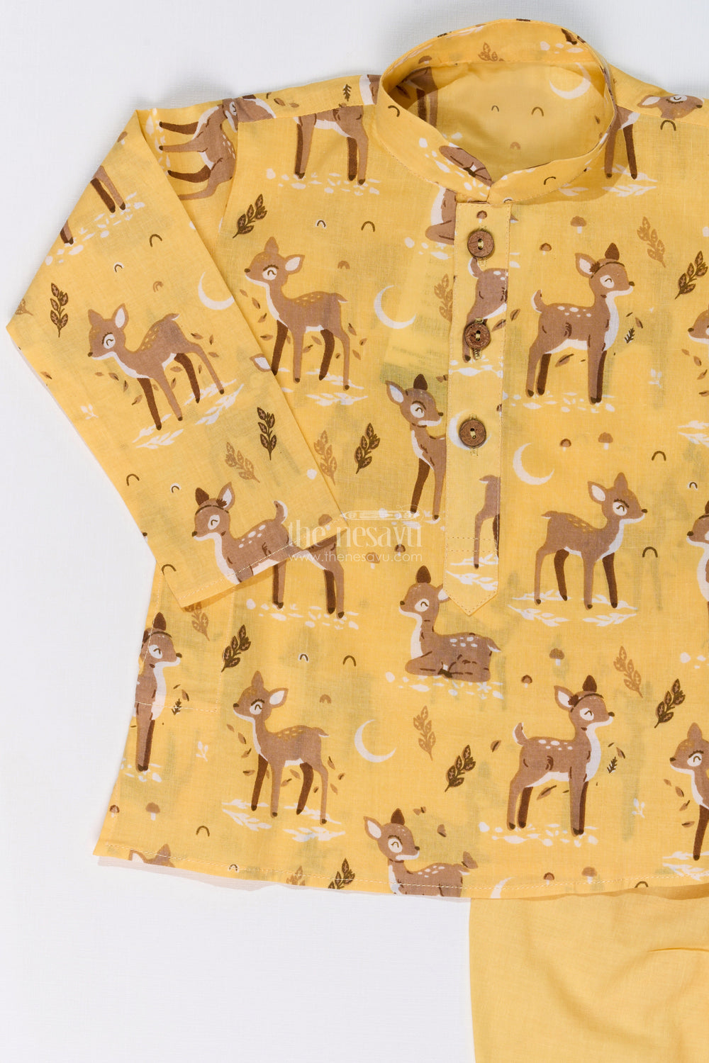 The Nesavu Boys Dothi Set Classic Boys Bengali Dhoti Kurta Set in Cotton with Deer Print for Traditional Elegance Nesavu Nesavu Boys Bengali Dhoti Kurta Set Cotton Deer Print Festive Wear