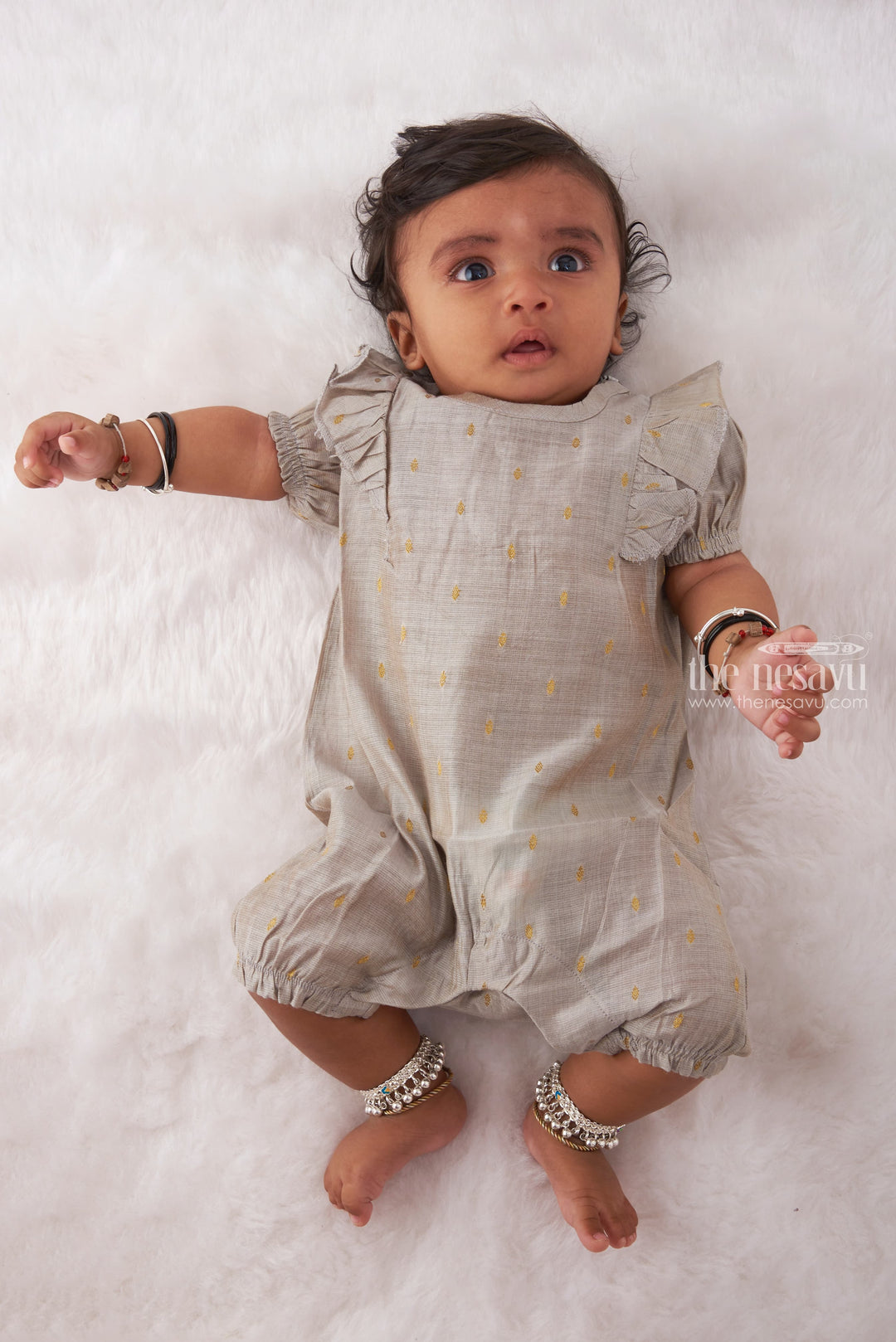 The Nesavu Baby Rompers/Onesies Classic Gray Baby Romper for Little Baby with Subtle Gold Details- New Born Baby Comfort Nesavu 10 (NB) / Gray / Blend Silk IF017B-10 Classic Gray Baby Romper with Gold Details | Timeless Elegance in Baby Clothing | The Nesavu