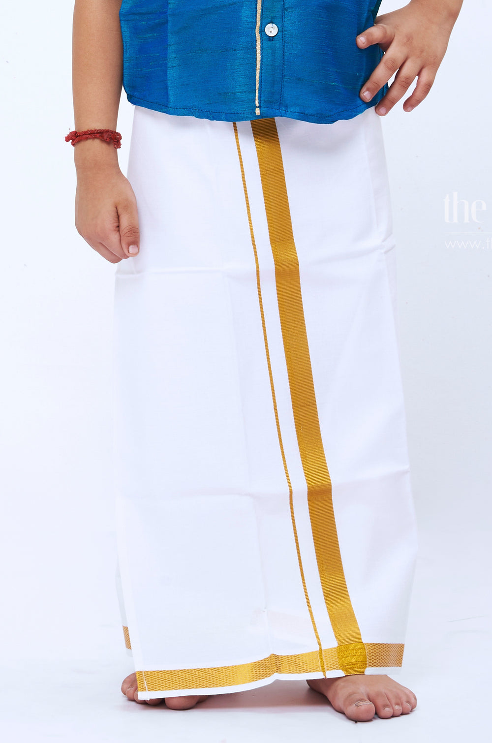 The Nesavu Boys Vesti Classic White and Gold Dothi for Boys Traditional Elegance Nesavu Elegant Boys White Gold Dothi | Traditional Indian Festive Wear | The Nesavu