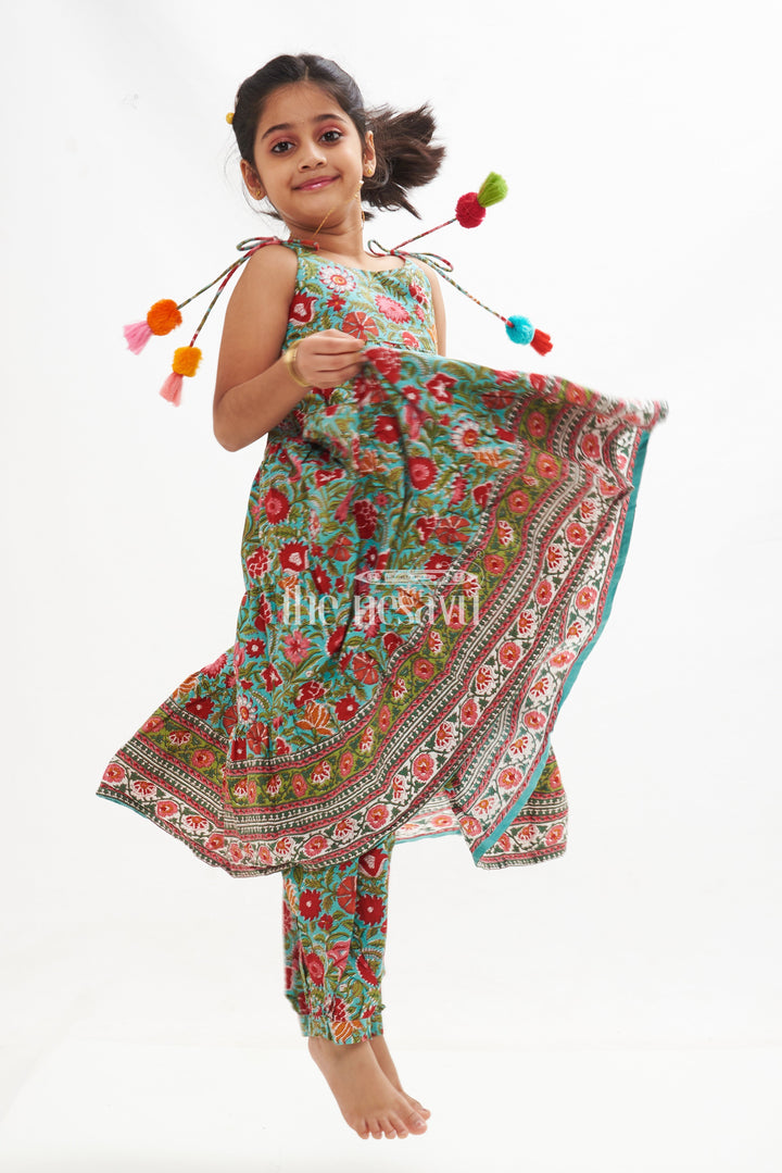 The Nesavu Girls Sharara / Plazo Set Colorful Jaipur Hand Block Print Cotton Co-Ord Set for Girls’ Traditional Outfits Nesavu 24 (5Y) / multicolor GPS343B-24 Colorful Jaipur Hand Block Print Cotton Co-Ord Set for Girls