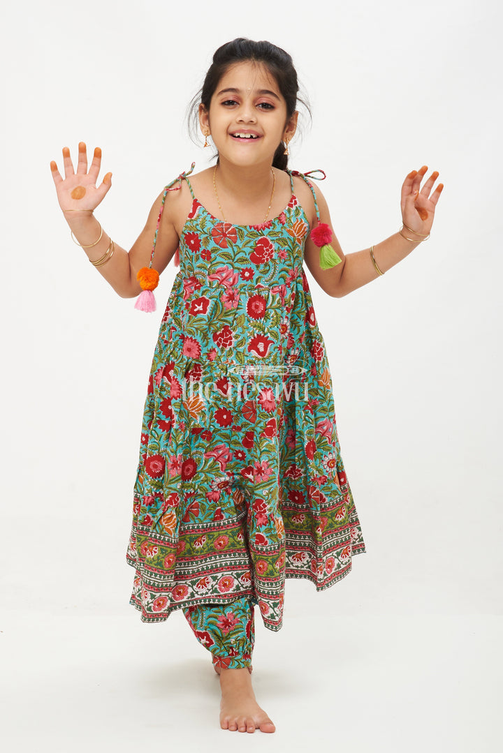 The Nesavu Girls Sharara / Plazo Set Colorful Jaipur Hand Block Print Cotton Co-Ord Set for Girls’ Traditional Outfits Nesavu Colorful Jaipur Hand Block Print Cotton Co-Ord Set for Girls