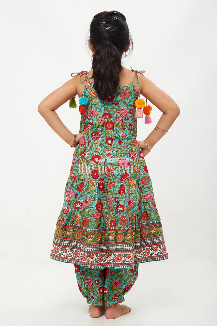 The Nesavu Girls Sharara / Plazo Set Colorful Jaipur Hand Block Print Cotton Co-Ord Set for Girls’ Traditional Outfits Nesavu Colorful Jaipur Hand Block Print Cotton Co-Ord Set for Girls