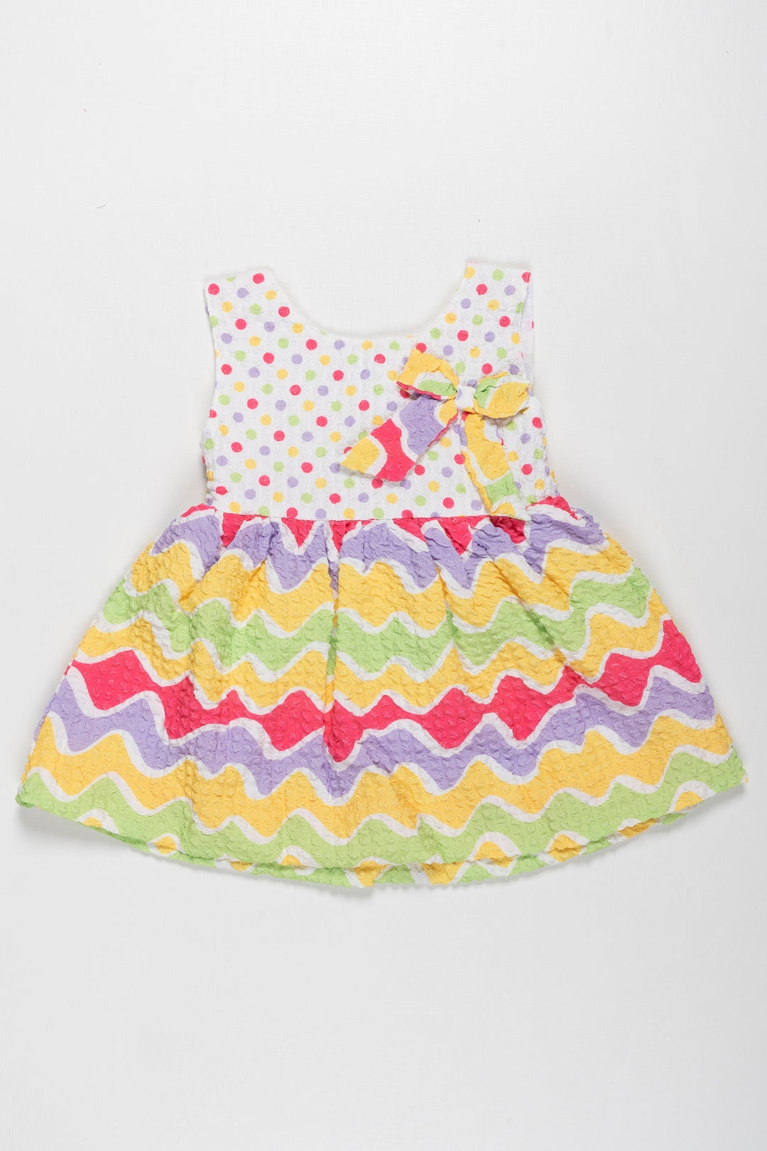 The Nesavu Baby Fancy Frock Confetti Cheer Polka Dot and Waves Frock for Baby Girls - Joyful Summer Style Nesavu 14 (6M) / Yellow / Popcorn Polysilk BFJ530B-14 Baby Girls Polka Dot & Wave Print Summer Dress | Casual and Fancy Frock | The Nesavu