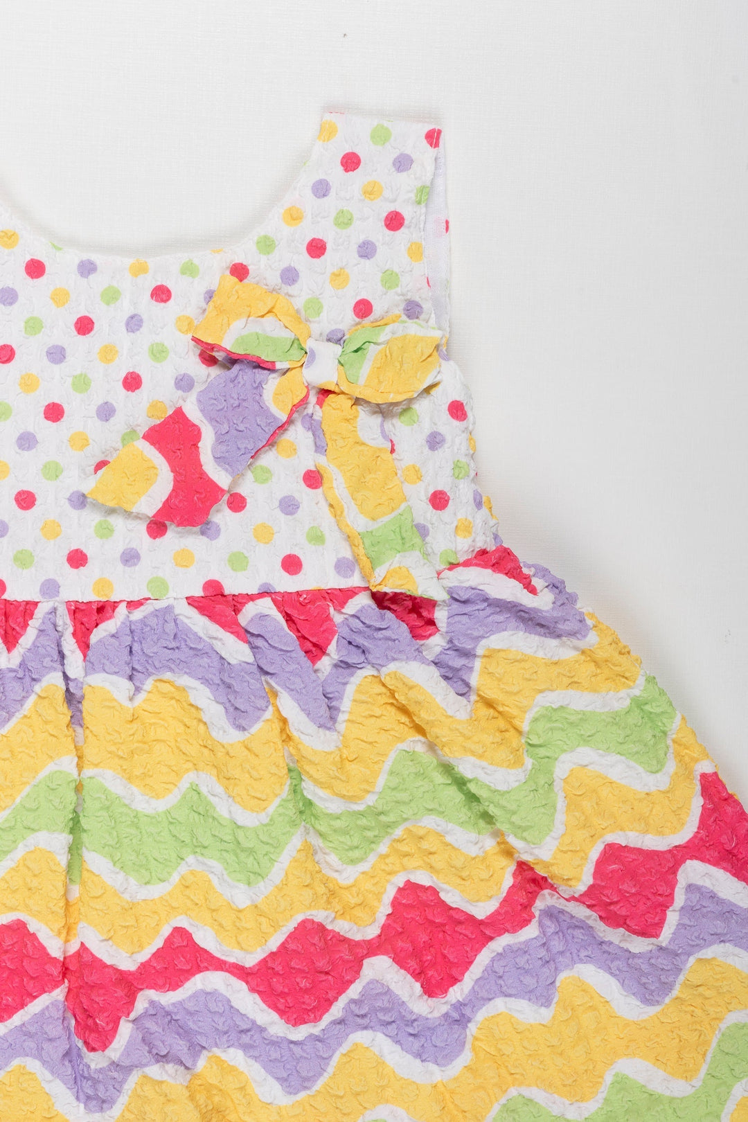 The Nesavu Baby Fancy Frock Confetti Cheer Polka Dot and Waves Frock for Baby Girls - Joyful Summer Style Nesavu Baby Girls Polka Dot & Wave Print Summer Dress | Casual and Fancy Frock | The Nesavu