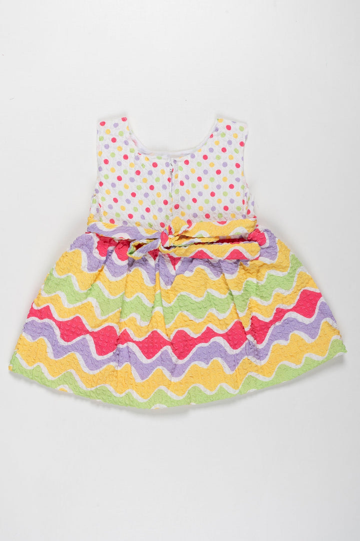 The Nesavu Baby Fancy Frock Confetti Cheer Polka Dot and Waves Frock for Baby Girls - Joyful Summer Style Nesavu Baby Girls Polka Dot & Wave Print Summer Dress | Casual and Fancy Frock | The Nesavu