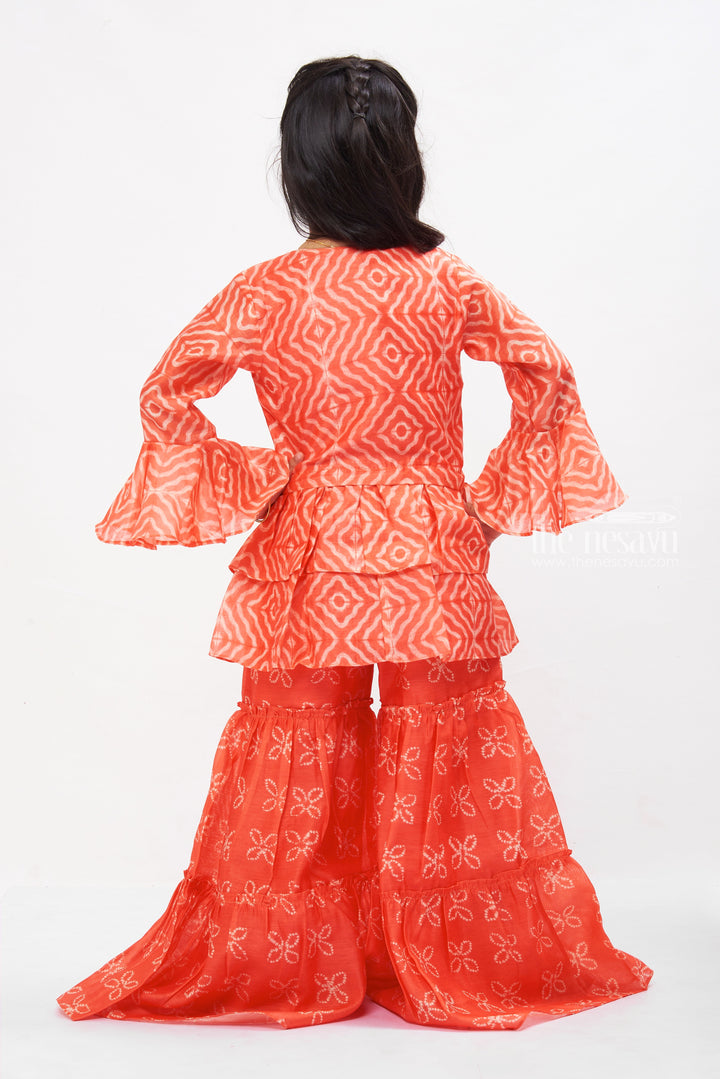 The Nesavu Girls Sharara / Plazo Set Coral Reef Flared Gharara Set with Tassel Detail for Girls Nesavu Shop Girls Coral Flared Gharara Set | Summer Festive Wear Online | The Nesavu