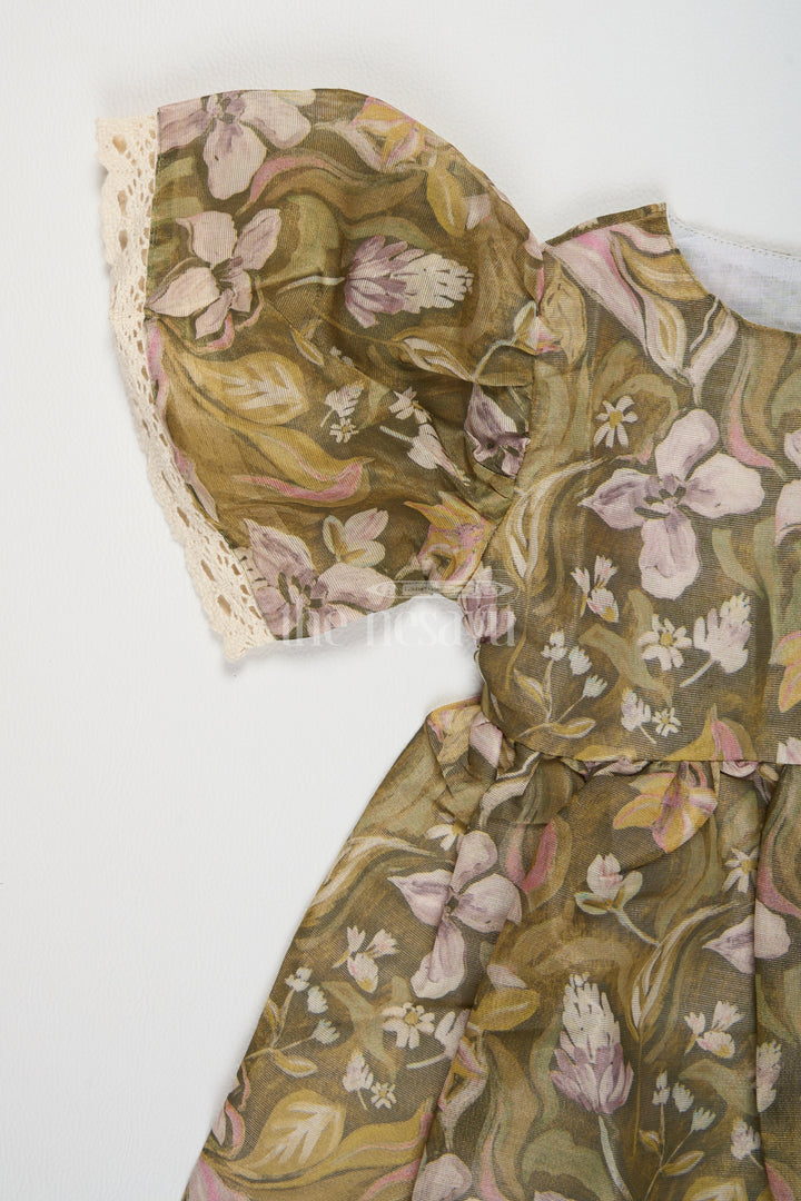 The Nesavu Girls Chanderi Frock Cotton Frock Dress for Women with Floral Tissue Print and Puff Sleeves, Ideal for Festive Family Gatherings Nesavu Elegant Cotton Frock Dress Women Floral Print Puff Sleeves Nesavu Perfect Festive Gatherings Family Events