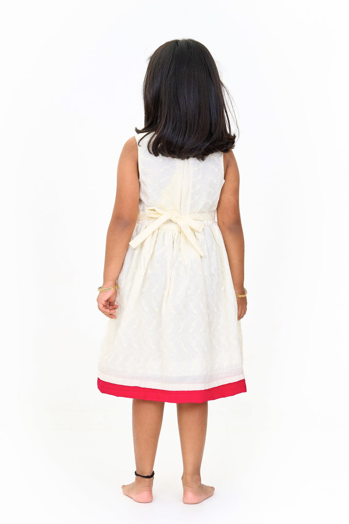 The Nesavu Girls Cotton Frock Cotton Ke Gown with Elegant Hakoba Embroidery and Red Bow for Girls Nesavu Nesavu Cotton Ke Gown Girls Hakoba Embroidery Red Bow  Ideal Celebrations