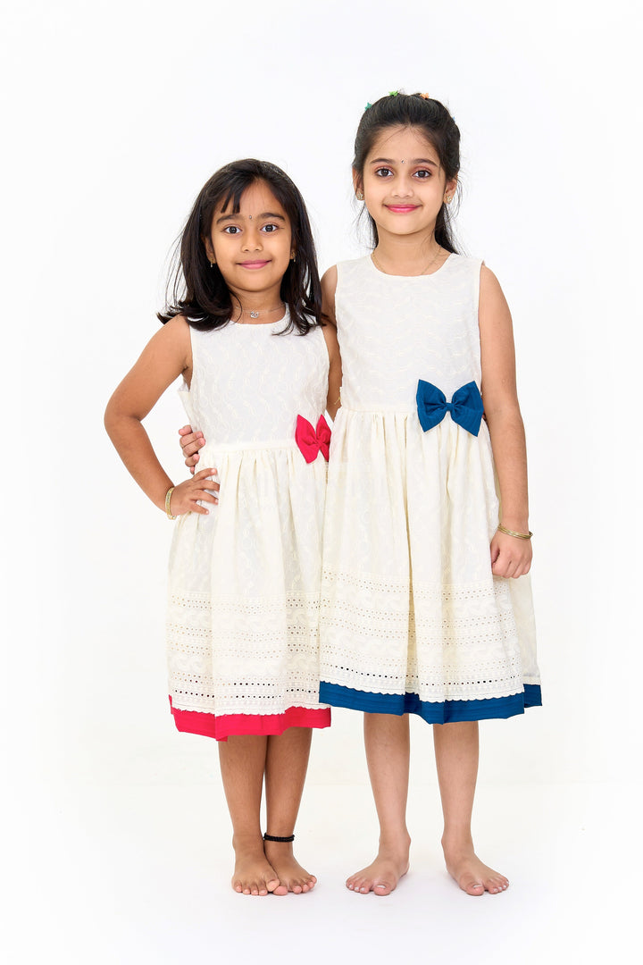 The Nesavu Girls Cotton Frock Cotton Ke Gown with Elegant Hakoba Embroidery and Red Bow for Girls Nesavu Nesavu Cotton Ke Gown Girls Hakoba Embroidery Red Bow  Ideal Celebrations