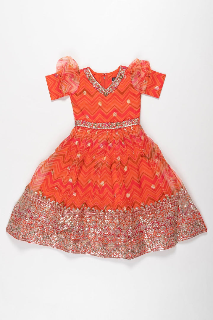 The Nesavu Girls Party Gown Crimson Waves Embellished Anarkali Gown for Girls Nesavu 18 (2Y) / Red / Organza GA212A-18 Embellished Red Anarkali Gown for Girls | Elegant Kids' Party Wear | The Nesavu