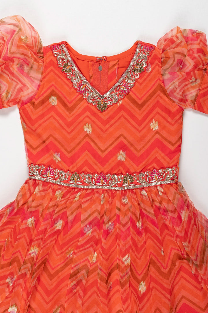 The Nesavu Girls Party Gown Crimson Waves Embellished Anarkali Gown for Girls Nesavu Embellished Red Anarkali Gown for Girls | Elegant Kids' Party Wear | The Nesavu