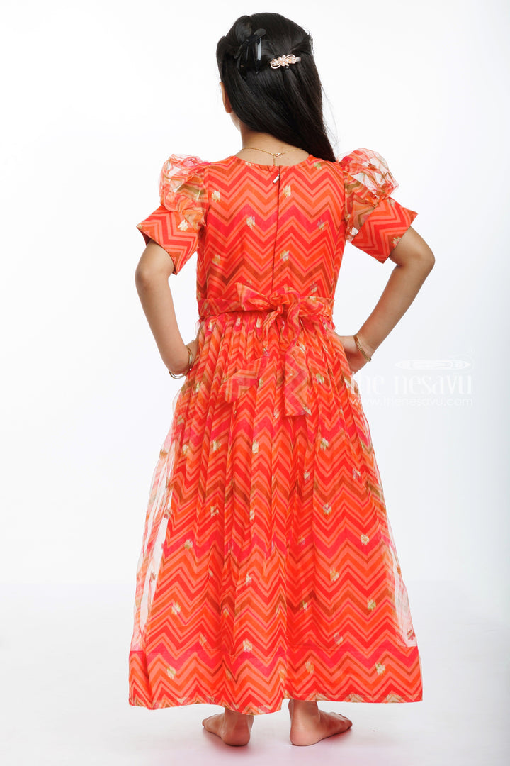 The Nesavu Girls Party Gown Crimson Waves Embellished Anarkali Gown for Girls Nesavu Embellished Red Anarkali Gown for Girls | Elegant Kids' Party Wear | The Nesavu