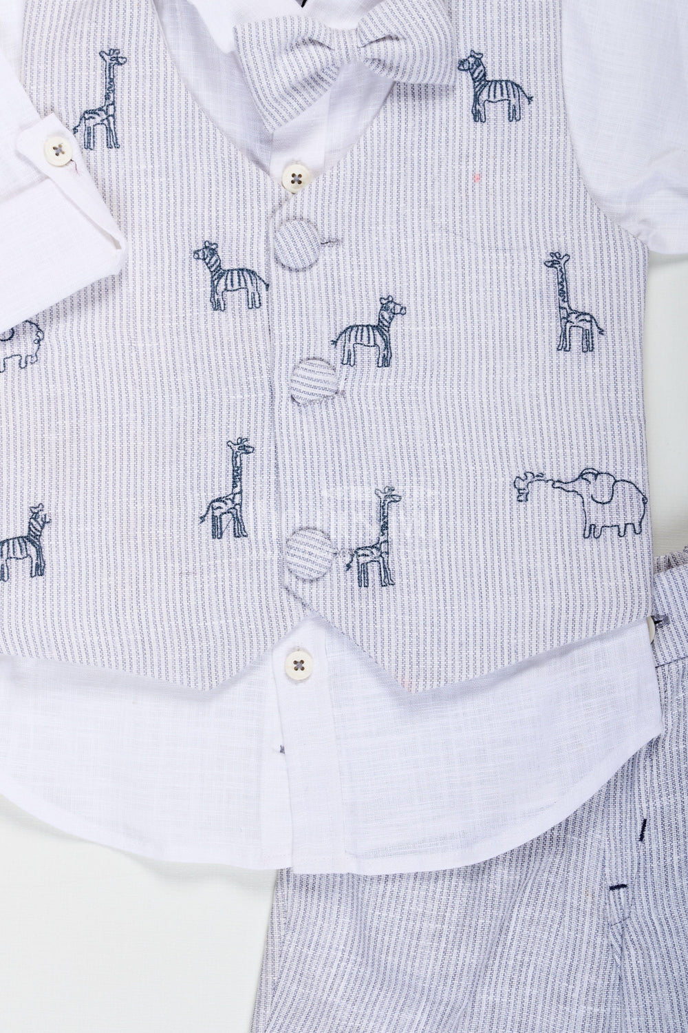 The Nesavu Boys Jacket Sets Designers Shirts for Boys with Striped Animal Print Jacket in Soft Cotton and Matching Pants for Modern Style Nesavu Nesavu Designers Shirts Set for Boys with Cotton Animal Digital Print Jacket and Striped Pants