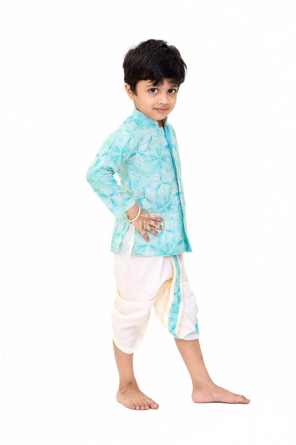 The Nesavu Boys Dothi Set Elegant Boys Green Dhoti Kurta Wedding Set with Floral Embroidery Nesavu Nesavu Boys Green Dhoti Kurta Set Floral Embroidery Weddings