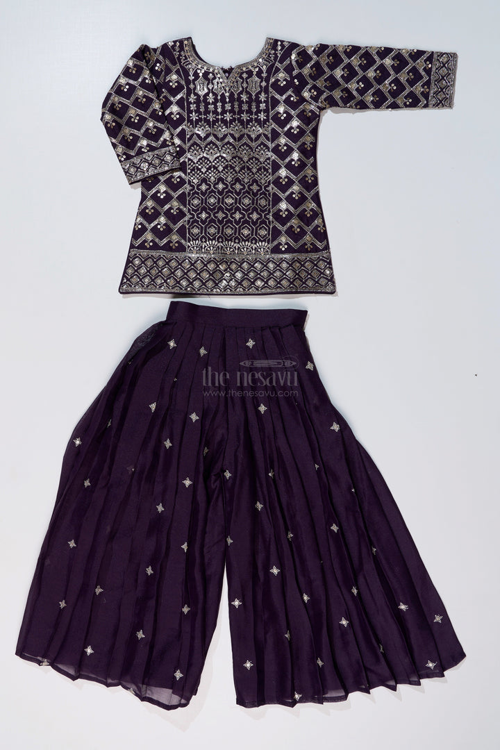 The Nesavu Girls Sharara / Plazo Set Elegant Girls Sharara Choli Dress with Embroidered Georgette and Matching Dupatta Nesavu Elegant Girls Sharara Choli Dress Embroidered Georgette Matching Dupatta | The Nesavu