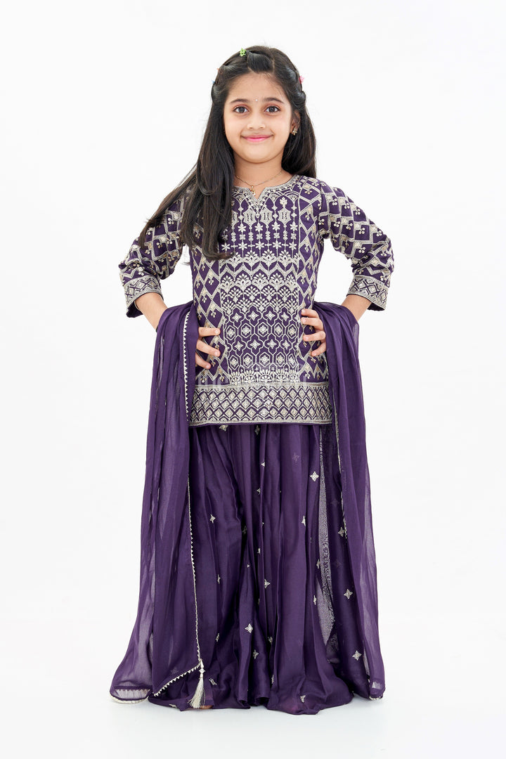 The Nesavu Girls Sharara / Plazo Set Elegant Girls Sharara Choli Dress with Embroidered Georgette and Matching Dupatta Nesavu Nesavu Elegant Girls Sharara Choli Dress Embroidered Georgette Matching Dupatta