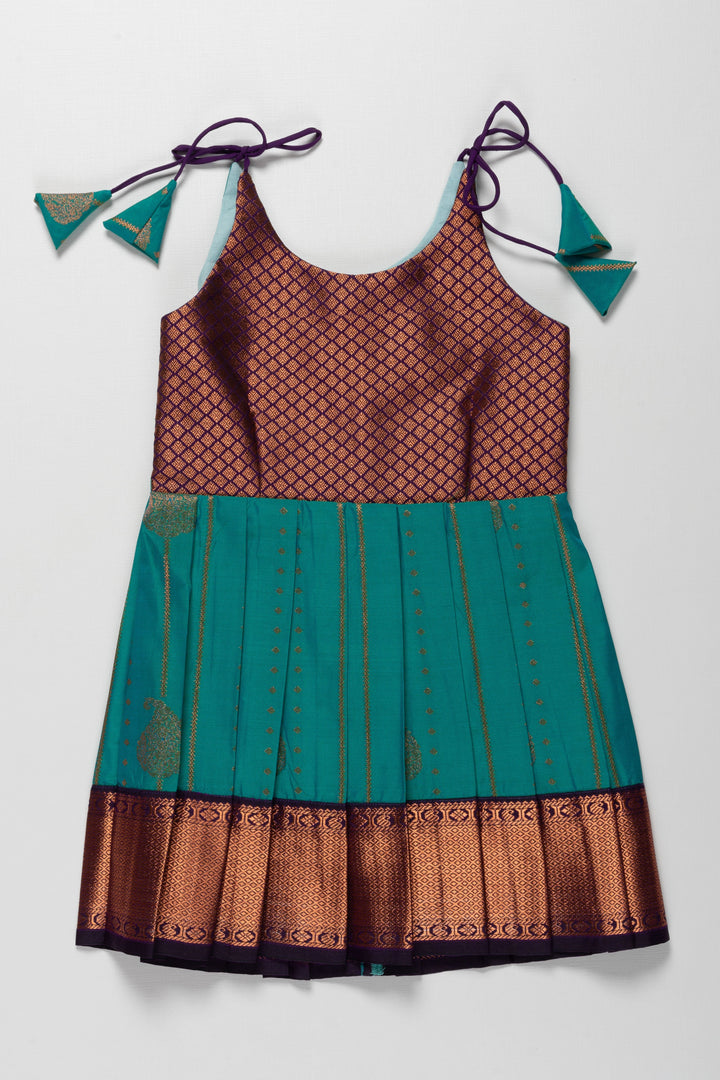 The Nesavu Tie-up Frock Elegant Knot-Tied Silk Frock for Girls - Ideal for Aksharabhyasam and Vidyarambham Nesavu 14 (6M) / Green / Style 3 T380C-14 Shop Girls Elegant Silk Frock with Adjustable Knot Ties | The Nesavu