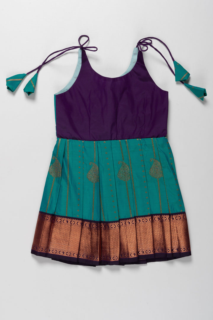 The Nesavu Tie-up Frock Elegant Knot-Tied Silk Frock for Girls - Ideal for Aksharabhyasam and Vidyarambham Nesavu 14 (6M) / Green / Style 4 T380D-14 Shop Girls Elegant Silk Frock with Adjustable Knot Ties | The Nesavu