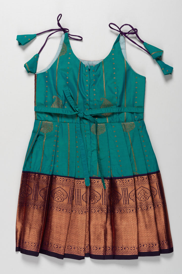 The Nesavu Tie-up Frock Elegant Knot-Tied Silk Frock for Girls - Ideal for Aksharabhyasam and Vidyarambham Nesavu Shop Girls Elegant Silk Frock with Adjustable Knot Ties | The Nesavu