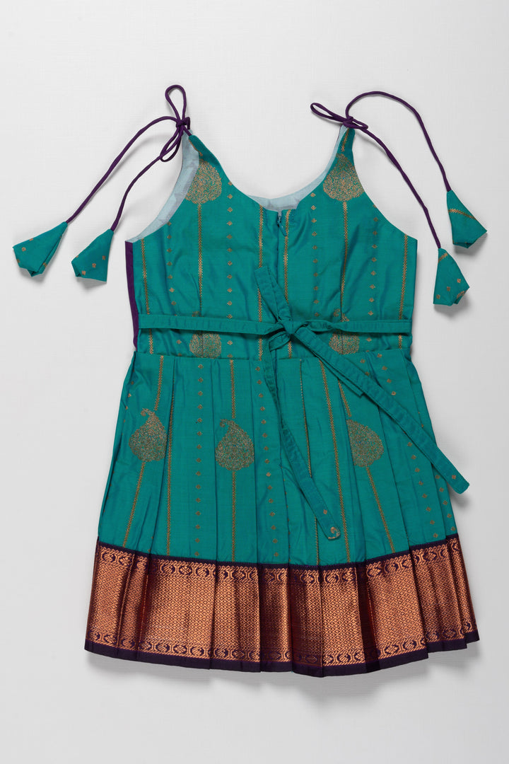 The Nesavu Tie-up Frock Elegant Knot-Tied Silk Frock for Girls - Ideal for Aksharabhyasam and Vidyarambham Nesavu Shop Girls Elegant Silk Frock with Adjustable Knot Ties | The Nesavu