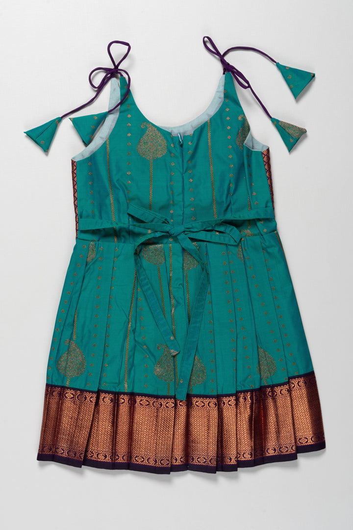 The Nesavu Tie-up Frock Elegant Knot-Tied Silk Frock for Girls - Ideal for Aksharabhyasam and Vidyarambham Nesavu Shop Girls Elegant Silk Frock with Adjustable Knot Ties | The Nesavu