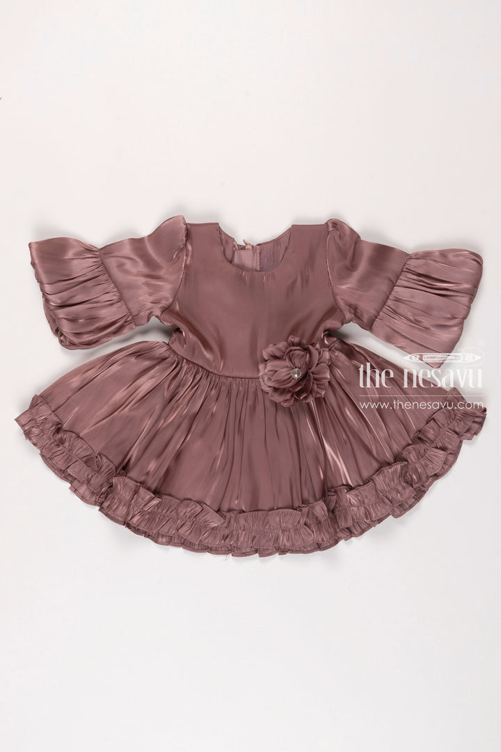 The Nesavu Baby Fancy Frock Elegant Newborn Designer Dress  Infant Baby Frock for Girls with Ruffle Detailing Nesavu 14 (6M) / Brown / Organza BFJ476D-14 Infant Party Dresses | Newborn Casual Wear | Best Newborn Clothes Online | The Nesavu