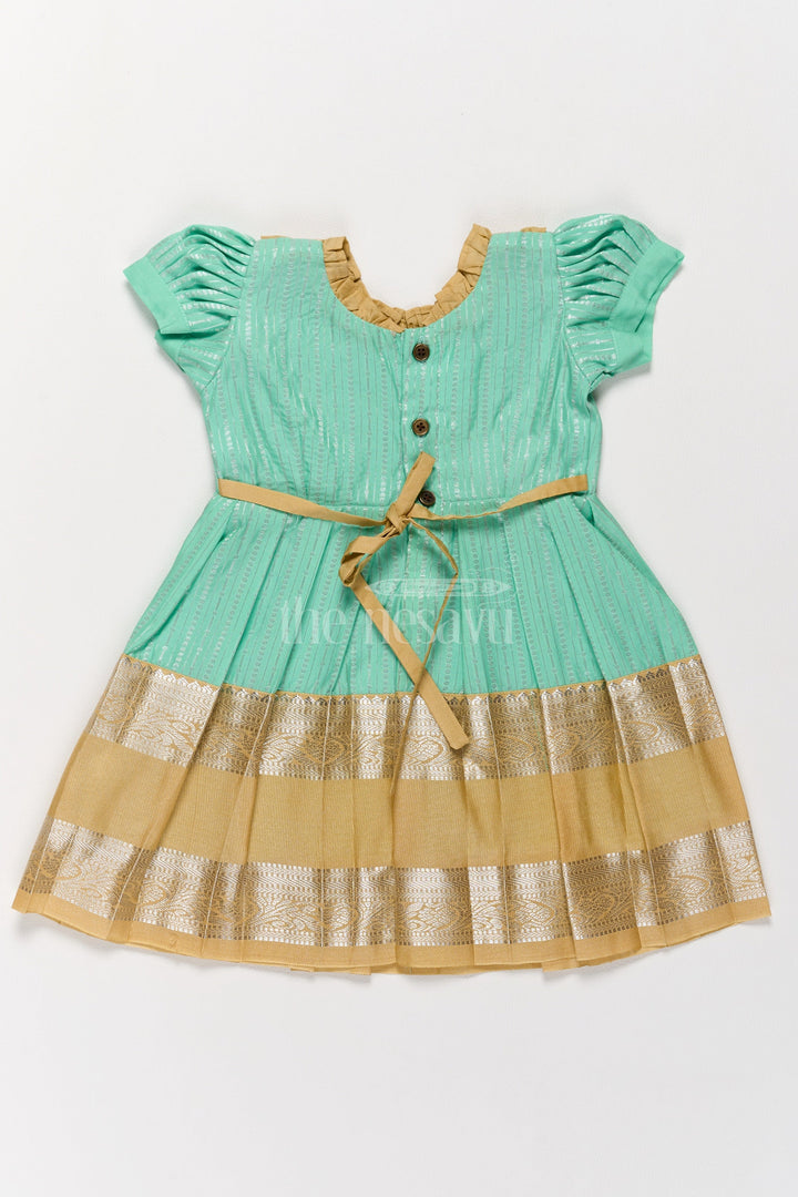 The Nesavu Girls Kanchi Silk Frock Elegant Pongal New Collection Girls Kanchi Silk Frock with Traditional Gold Border Nesavu Nesavu Girls Kanchi Silk Frock Pongal New Collection Golden Zari Details