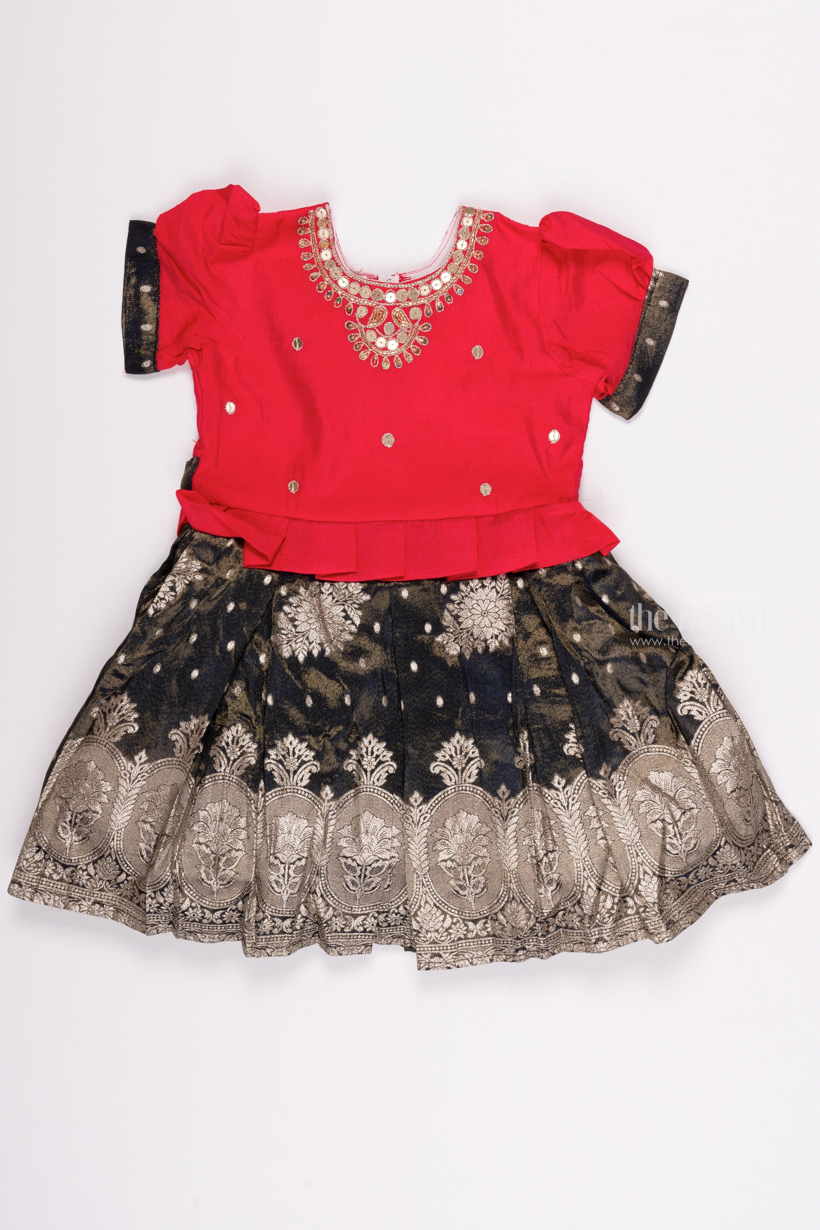 Baby Girls Silk Embroidered Ethnic Frock Dress With Jacket