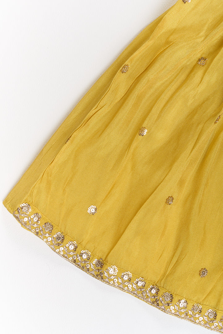 The Nesavu Girls Sharara / Plazo Set Elegant Yellow Georgette Girls Sharara Set with Sequin Embroidery and Peplum Top Nesavu Nesavu Yellow Georgette Girls Sharara Set Sequin Embroidery Peplum Top