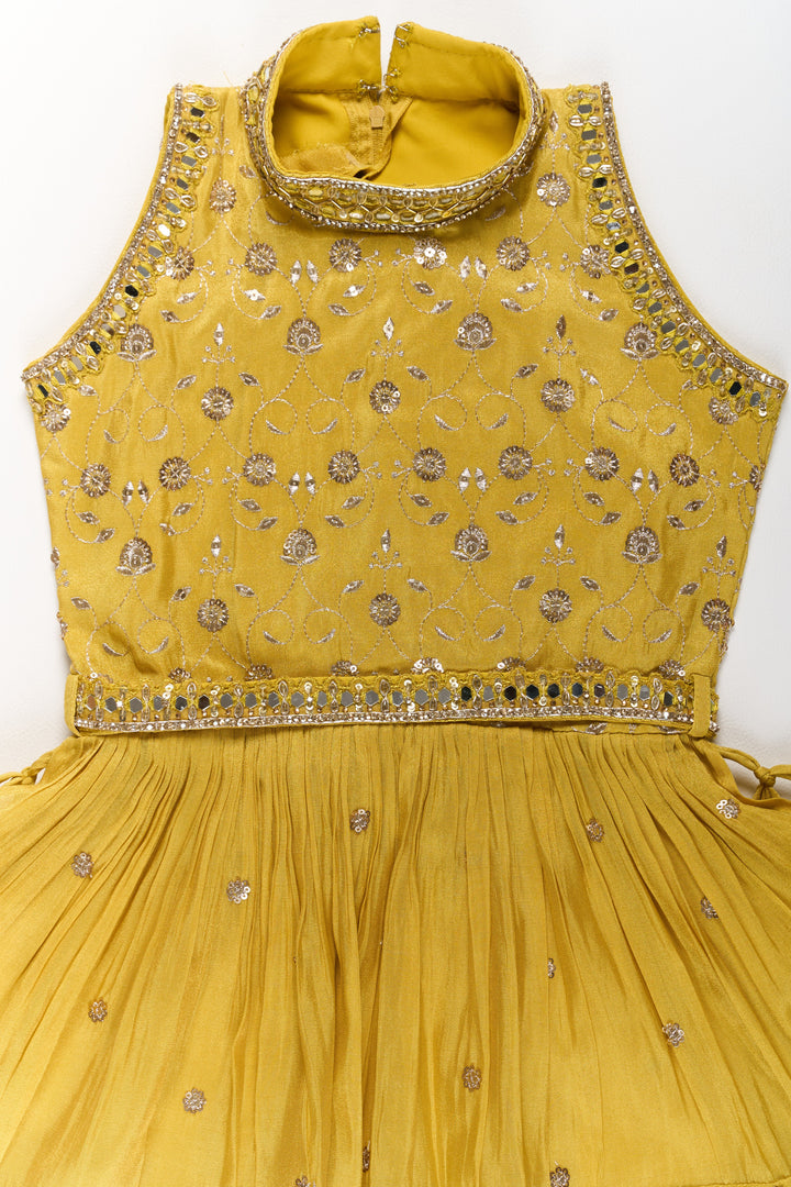 The Nesavu Girls Sharara / Plazo Set Elegant Yellow Georgette Girls Sharara Set with Sequin Embroidery and Peplum Top Nesavu Nesavu Yellow Georgette Girls Sharara Set Sequin Embroidery Peplum Top
