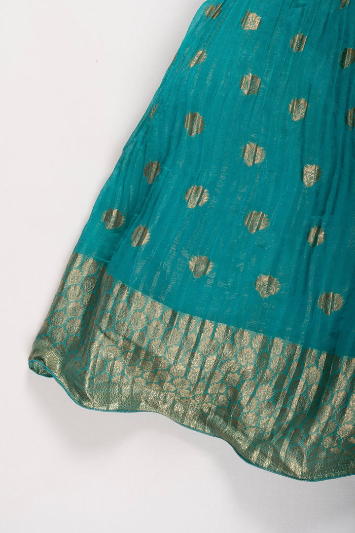 The Nesavu Girls Silk Gown Emerald Enchantment: Silk Anarkali Gown for Girls' Ugadi Celebrations Nesavu Festive Green Silk Anarkali Gown for Girls | Traditional Elegance | The Nesavu