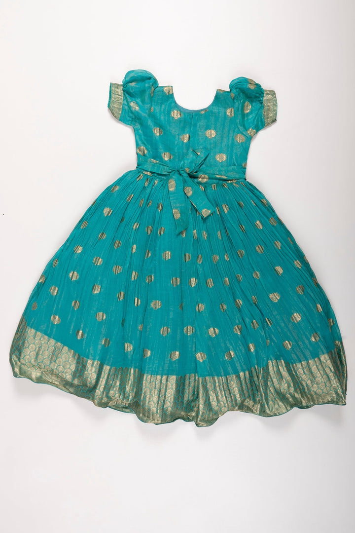 The Nesavu Girls Silk Gown Emerald Enchantment: Silk Anarkali Gown for Girls' Ugadi Celebrations Nesavu Festive Green Silk Anarkali Gown for Girls | Traditional Elegance | The Nesavu