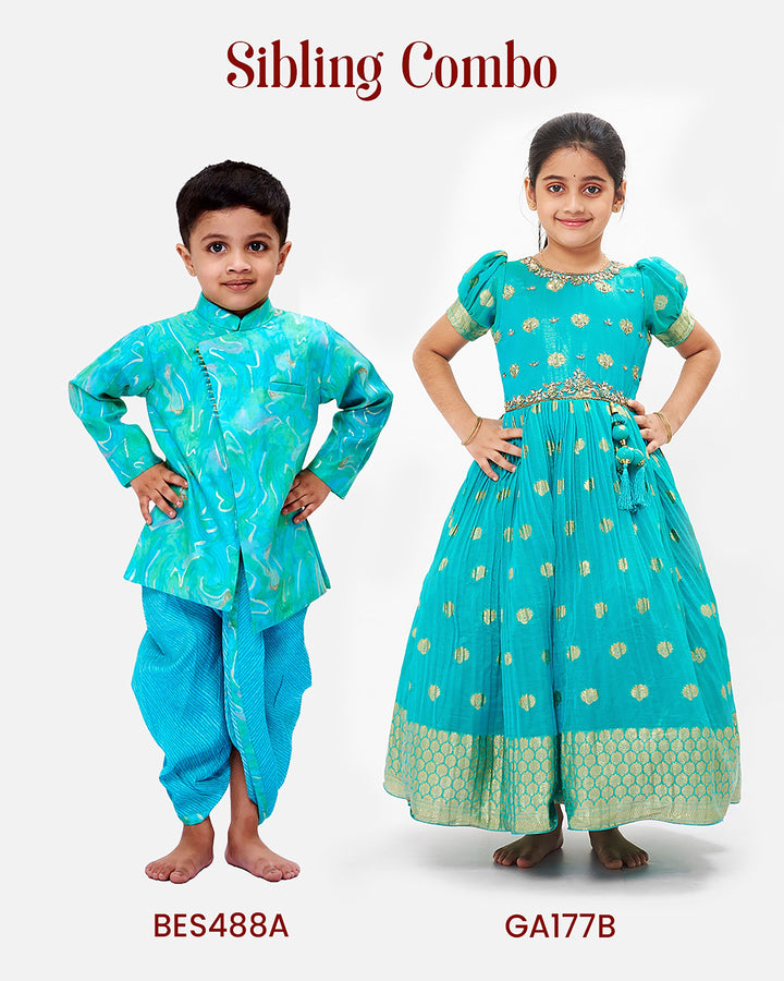 The Nesavu Girls Silk Gown Emerald Enchantment: Silk Anarkali Gown for Girls' Ugadi Celebrations Nesavu Festive Green Silk Anarkali Gown for Girls | Traditional Elegance | The Nesavu