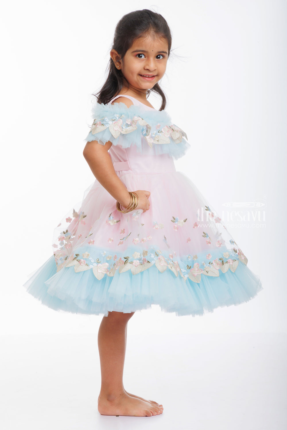 The Nesavu Girls Tutu Frock Enchanted Blossom: Baby Girl's Tulle Party Frock with Floral Embroidery Nesavu Buy Enchanted Blossom Party Frock | Dreamy Tulle Dress for Baby Girls | The Nesavu
