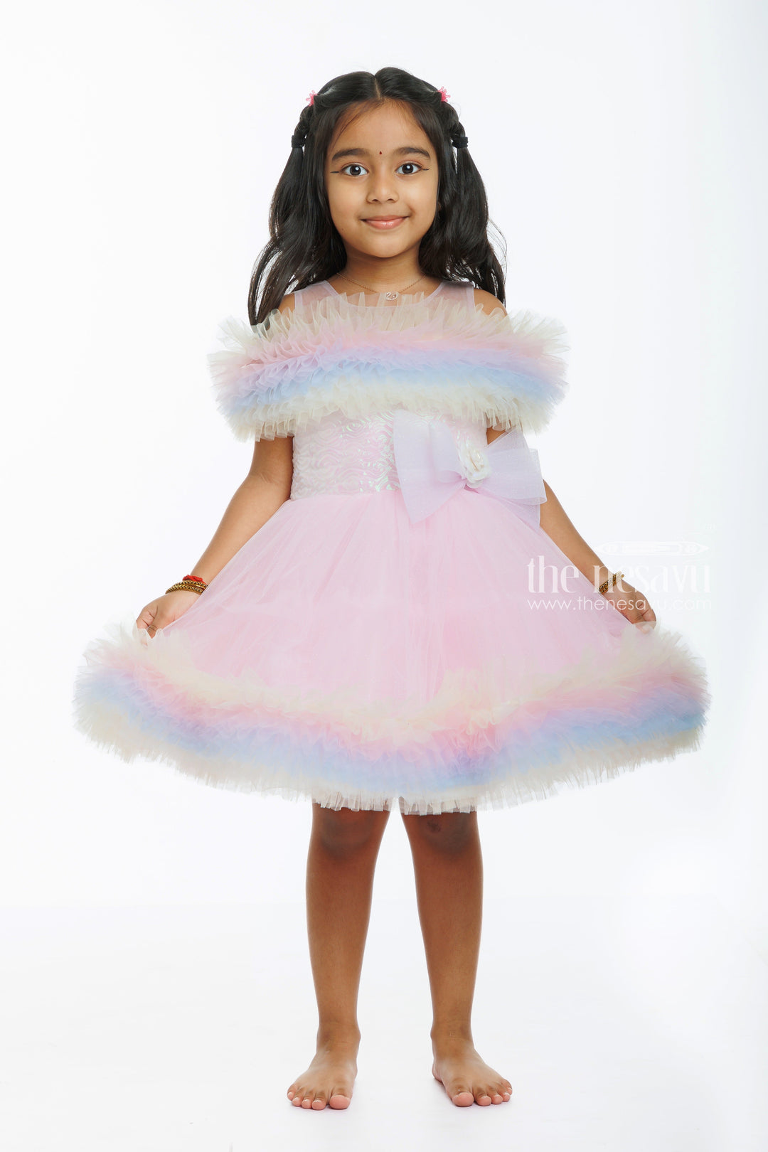 The Nesavu Girls Tutu Frock Enchanting Pastel Rainbow Tutu Birthday Frock - Perfect for Baby's Special Day Nesavu 16 (1Y) / Pink / Plain Net PF177A-16 Buy Rainbow Pastel Tutu Frock for Girls Birthdays | Festive & Fancy Kids' Party Dresses | The Nesavu