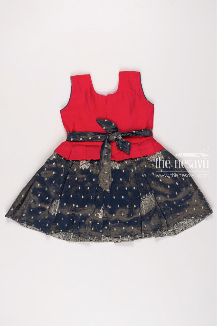 The Nesavu Silk Party Frock Enchanting Red and Grey Silk Party Frock for Girls Nesavu Girls Red and Grey Silk Frock | Festive Children s Clothing | The Nesavu