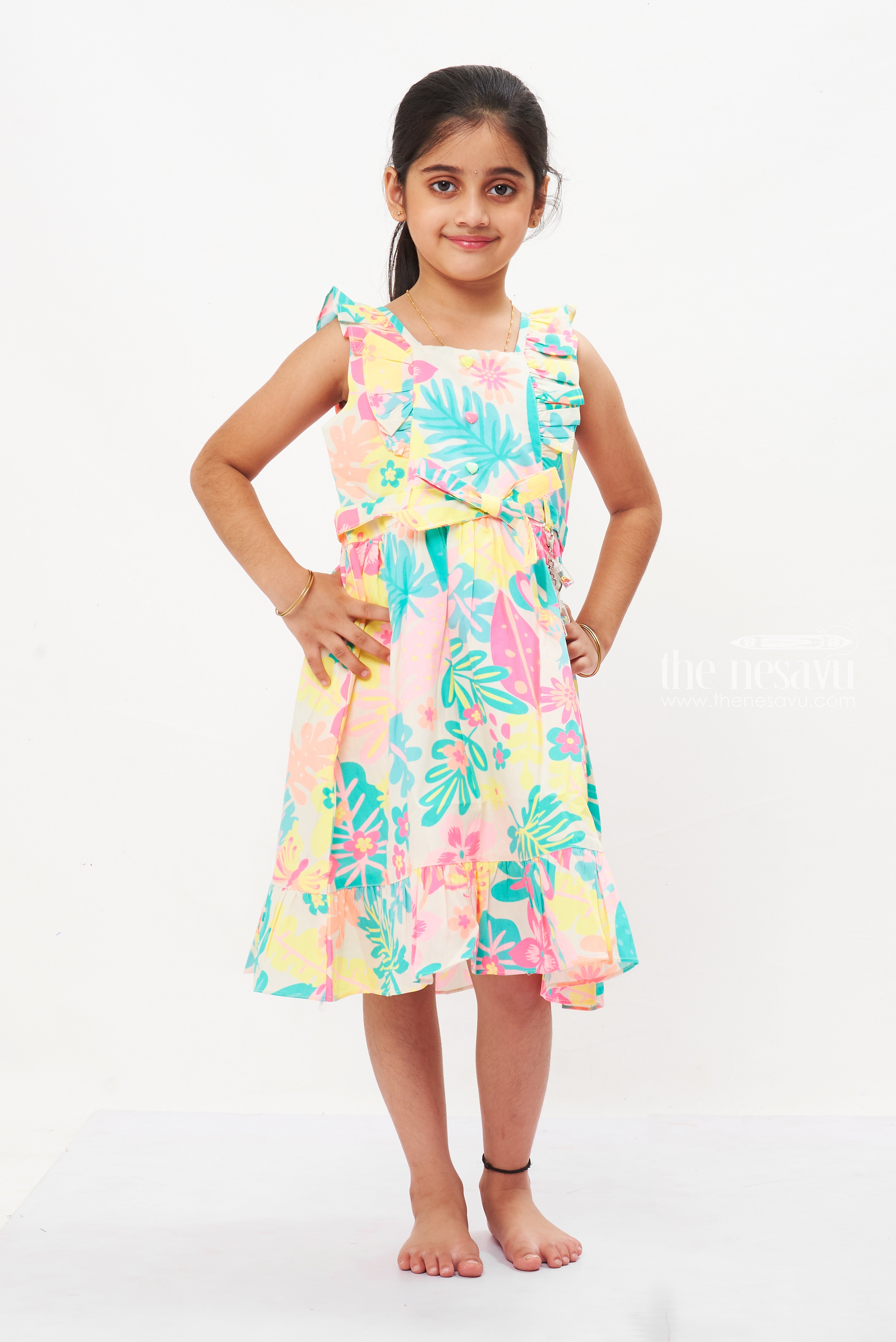 Nautinati Girls Floral Lurex Sleeveless Frock main image 1