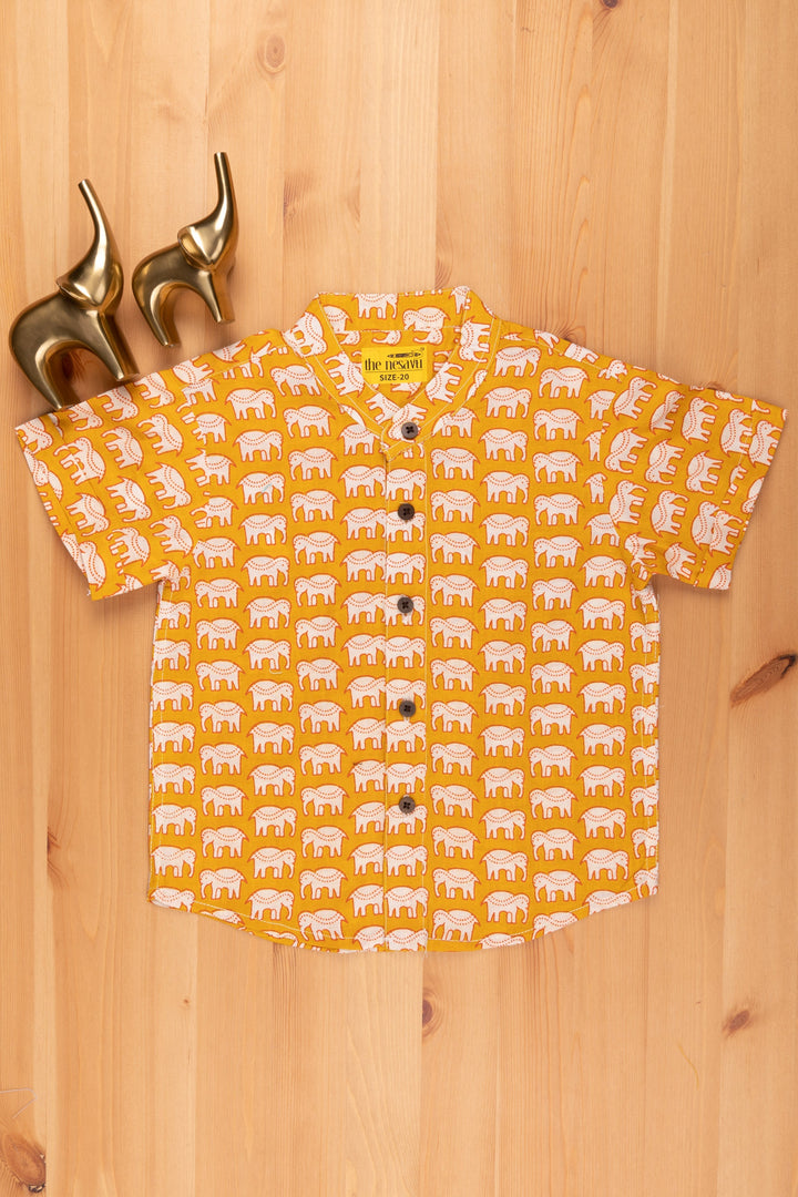 The Nesavu Boys Cotton Shirt Express Your Child's Love for Animals with Boys' Elephant Print Shirt | Pure Cotton | Nesavu psr silks Nesavu