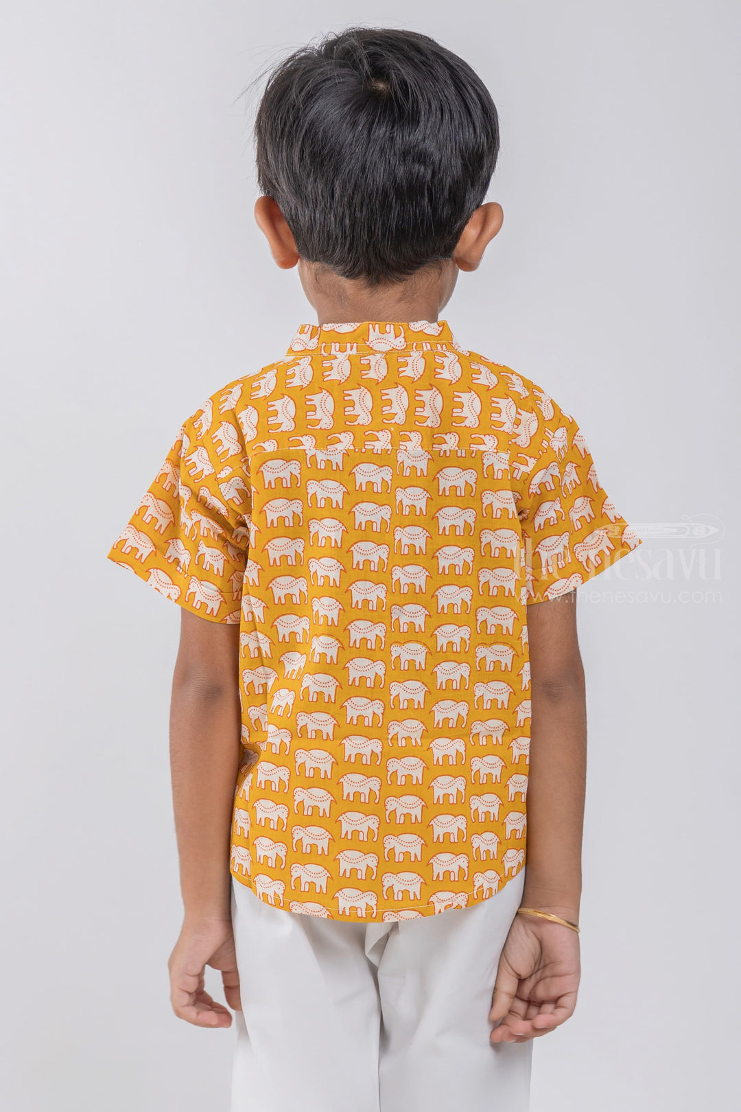 The Nesavu Boys Cotton Shirt Express Your Child's Love for Animals with Boys' Elephant Print Shirt | Pure Cotton | Nesavu psr silks Nesavu