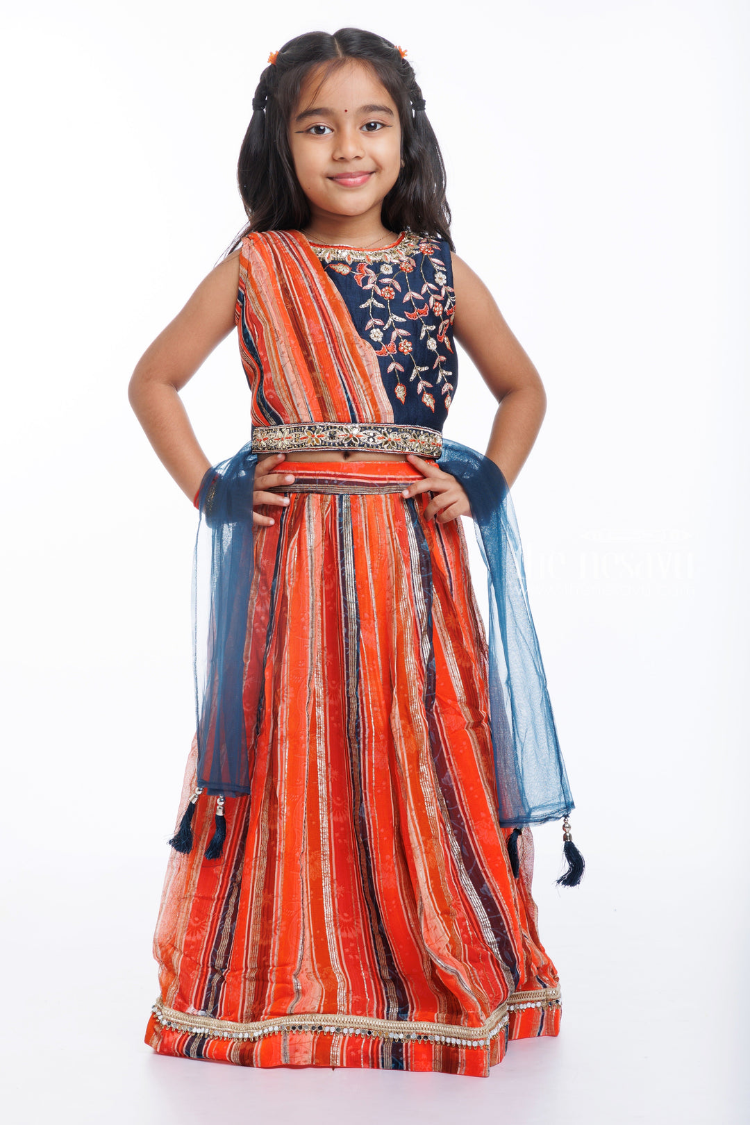 The Nesavu Girls Lehenga Choli Exquisite Handcrafted Silk Ghagra Choli for Girls - A Festive Wardrobe Essential! Nesavu 18 (2Y) / Orange / Georgette GL443A-18 Shop the Latest Bridal Style Lehenga Choli for Young Girls | Festive Silk Lehenga | The Nesavu