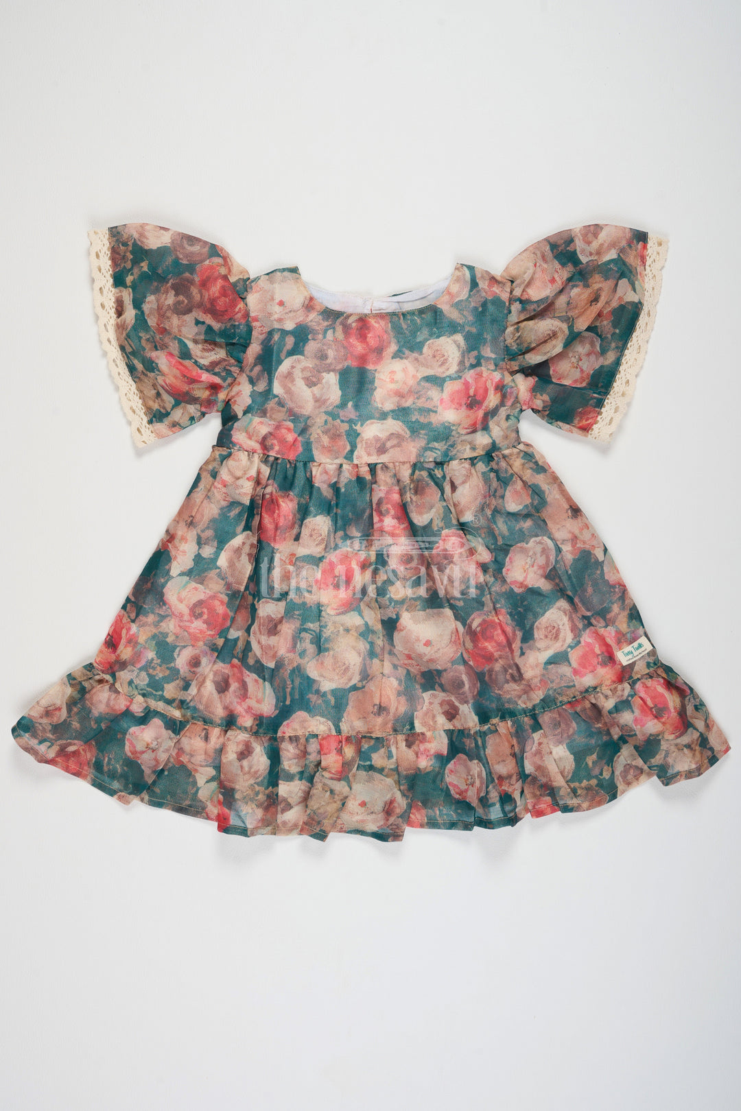 The Nesavu Girls Chanderi Frock Frock for Women Cotton with Floral Tissue Print and Puff Sleeves, Perfect for Family Gatherings and Spring Festivals Nesavu 18 (2Y) / Green GFC1452A-18 Floral Cotton Frock Women Puff Sleeves Tissue Print Nesavu Perfect Spring Festivals Family Gatherings