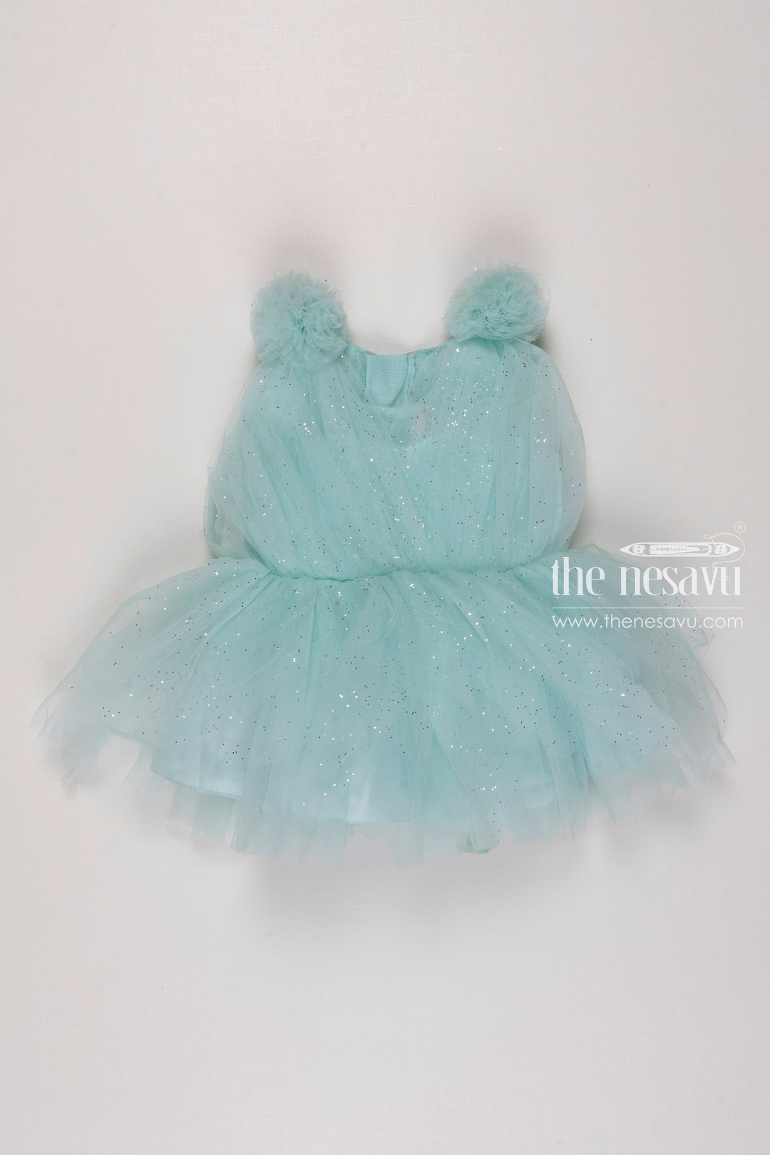 The Nesavu Girls Tutu Frock Frozen Fantasy Ice Blue Tutu Party Wear Dress Set for Girls Nesavu 12 (3M) / Blue / Plain Net PF166A-12 Blue Tutu Frock and Shoes for Girls | Girls Party Wear Birthday Dresses | The Nesavu