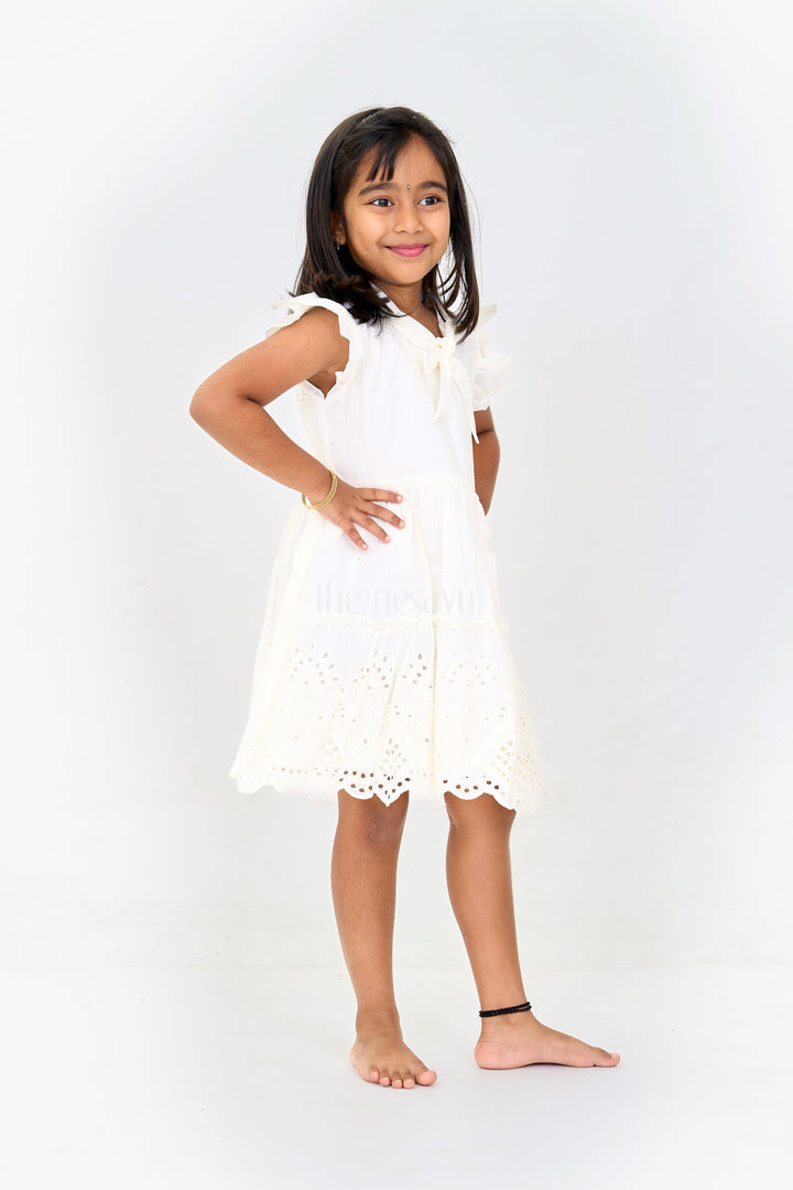 The Nesavu Girls Cotton Frock Girls Cinderella Fancy Cotton Dress with Bow and Eyelet Design Nesavu Girls Cinderella Fancy Cotton Dress Eyelet Embroidery Bow | The Nesavu