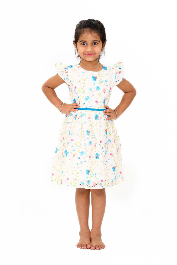 The Nesavu Girls Cotton Frock Girls Cotton Fancy Frock with Embroidered Floral Patterns and Flutter Sleeves Nesavu Girls Cotton Fancy Frock Floral Embroidery Flutter Sleeves Parties | The Nesavu
