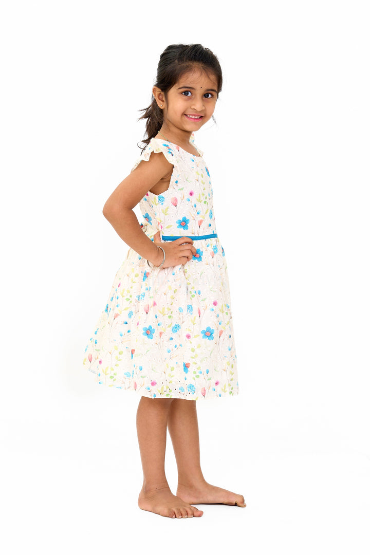 The Nesavu Girls Cotton Frock Girls Cotton Fancy Frock with Embroidered Floral Patterns and Flutter Sleeves Nesavu Nesavu Girls Cotton Fancy Frock Floral Embroidery Flutter Sleeves Parties