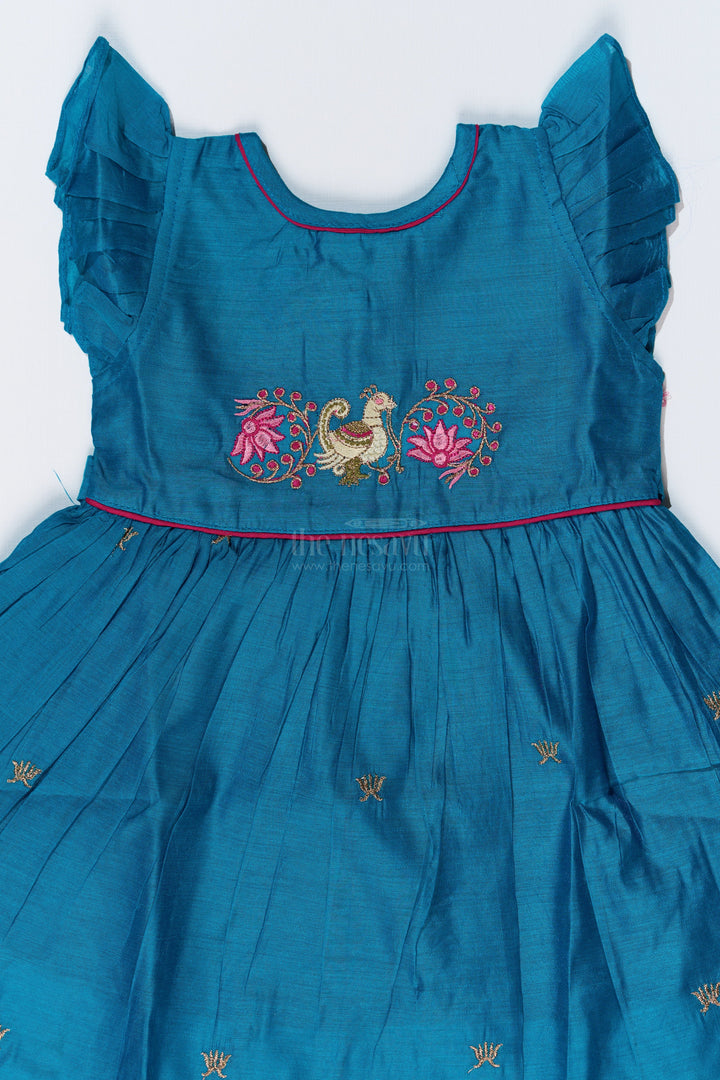 The Nesavu Girls Chanderi Frock Girls Cute Frock with Swan Embroidery and Chanderi Cotton Fabric for Festive Wear Nesavu Nesavu Girls Cute Frock Swan Embroidery Chanderi Cotton Fabric Special Occasions
