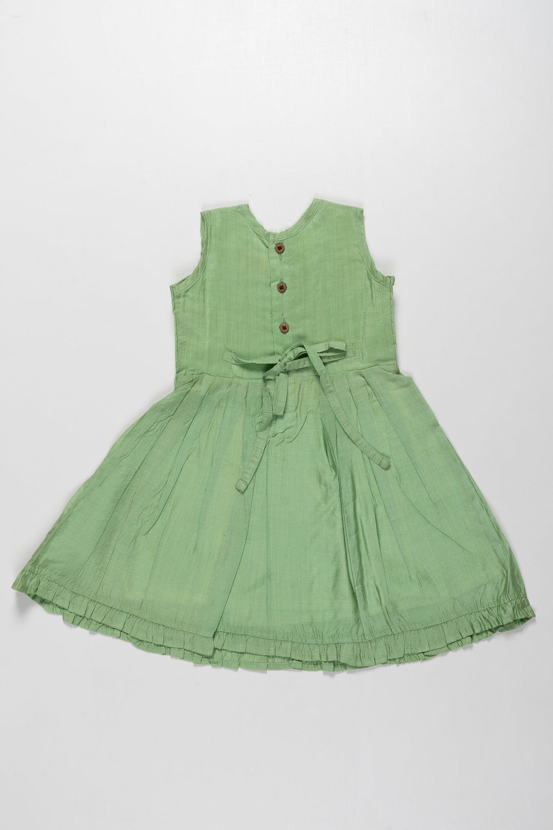 The Nesavu Girls Cotton Frock Girls Enchanted Garden Cotton Frock - Lush Green with Delicate Lace Nesavu Lace Trimmed Green Cotton Dress for Girls | Summer Wardrobe Essential | The Nesavu
