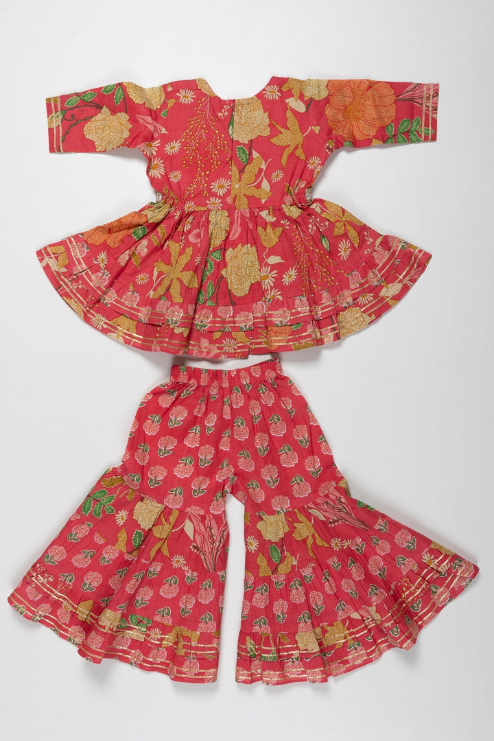 The Nesavu Girls Sharara / Plazo Set Girls Enchanted Pink Floral Sharara Set - Elegance for Eid, Diwali & Beyond Nesavu Shop Enchanted Pink Floral Sharara for Girls | Ideal for Festive & Wedding Occasions | The Nesavu