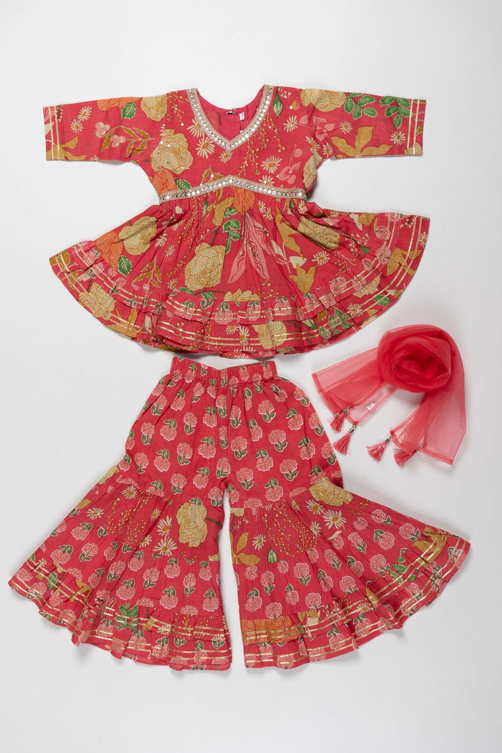 The Nesavu Girls Sharara / Plazo Set Girls Enchanted Pink Floral Sharara Set - Elegance for Eid, Diwali & Beyond Nesavu Shop Enchanted Pink Floral Sharara for Girls | Ideal for Festive & Wedding Occasions | The Nesavu